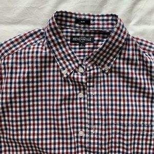J. Crew Mercantile Flex Slim Fit Men’s Button Down Shirt (maroon/white/navy)